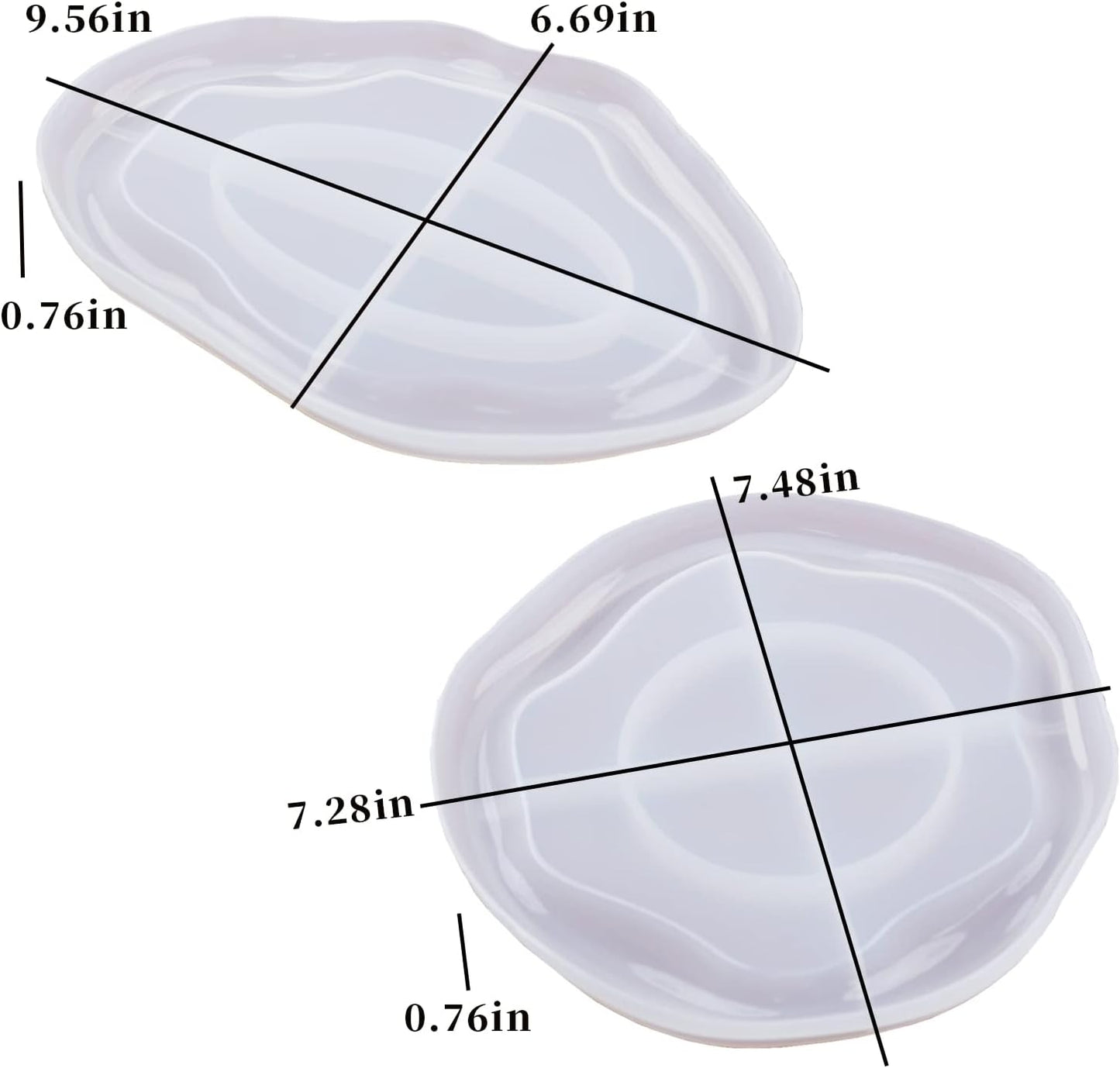 2PCS Large Resin Tray Molds Irregular Oval Round Tray Silicone Mold with Edge Jewelry Tray Trinket Plate Candle Holder Mold for Epoxy Resin Casting Concrete Cement DIY Art Craft Home Decor