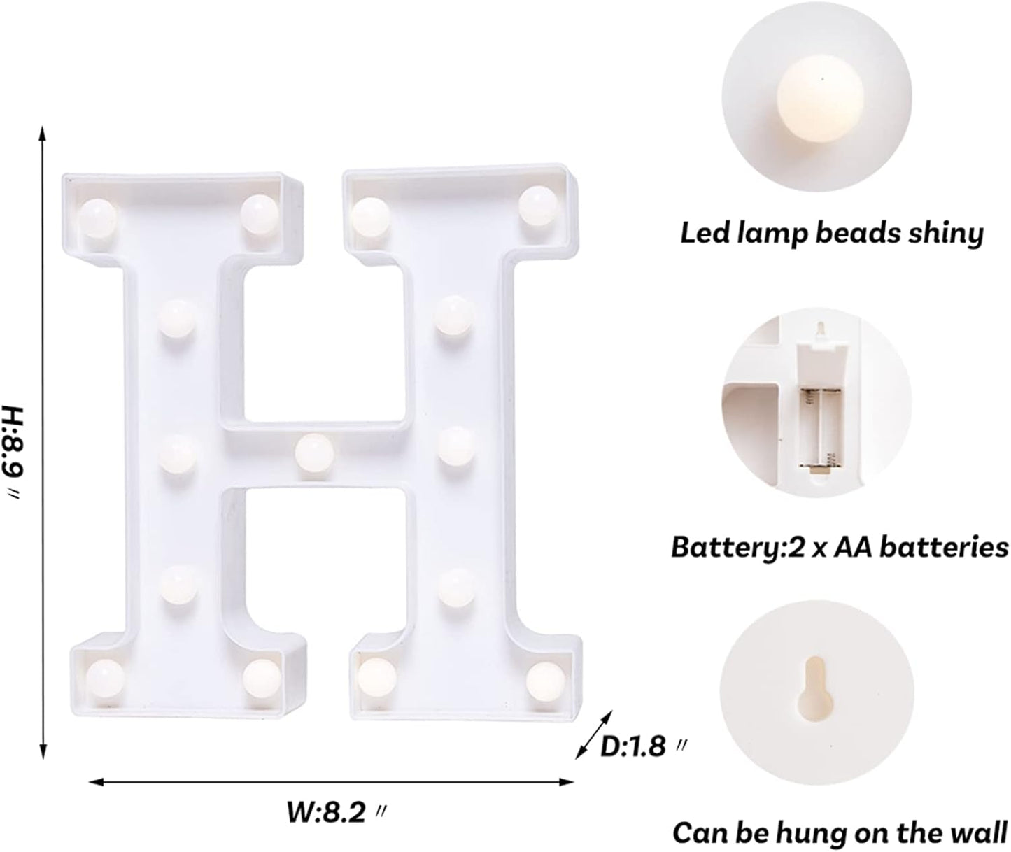 Foaky LED Letter Lights Sign Marquee Light Up Letters Sign for Night Light Wedding/Birthday Party Battery Powered Christmas Lamp Home Bar Decoration(H)