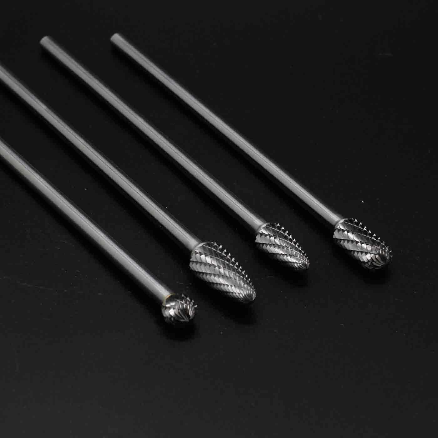 4pcs 6mm Shank Die Grinder Burr Set Rotary File Set Fits Rotary Tool 6-Inch Long Shank Tungsten Carbide Burr Set for Woodworking Drilling Carving Engraving