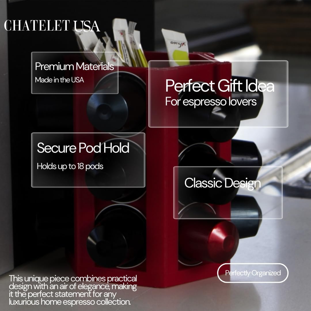 Espresso Coffee Pod Holder & Organizer | Espresso Capsule Kitchen Display Carousel | Holds 18 Pods | Made in USA (Black)