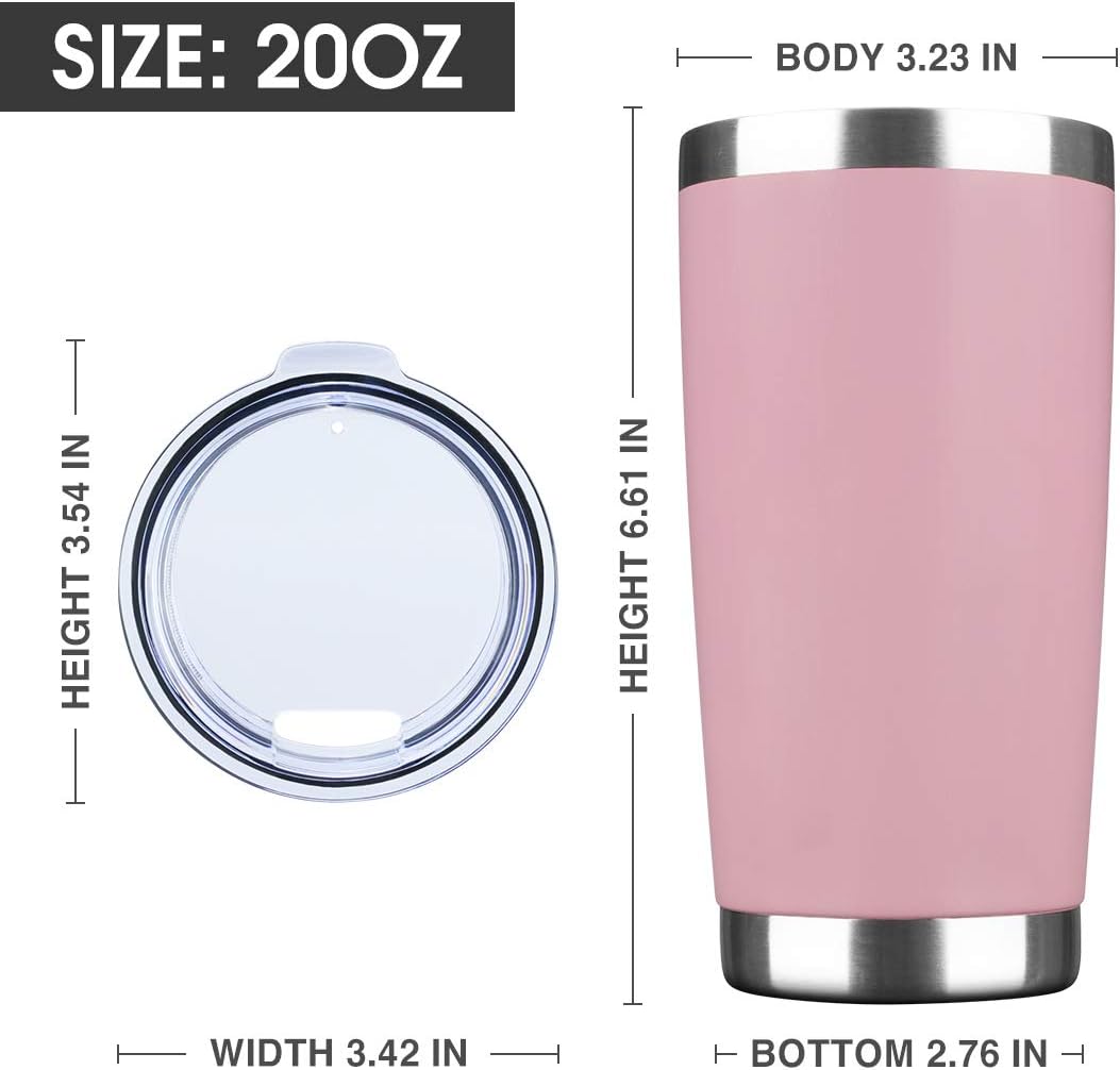 20oz Tumbler Stainless Steel Vacuum Insulated Mug with Lid, Double Wall Travel Mug, Durable Powder Coated Coffee Cup, Suitable for Ice Drinks and Hot Beverage (Pink 6pack)