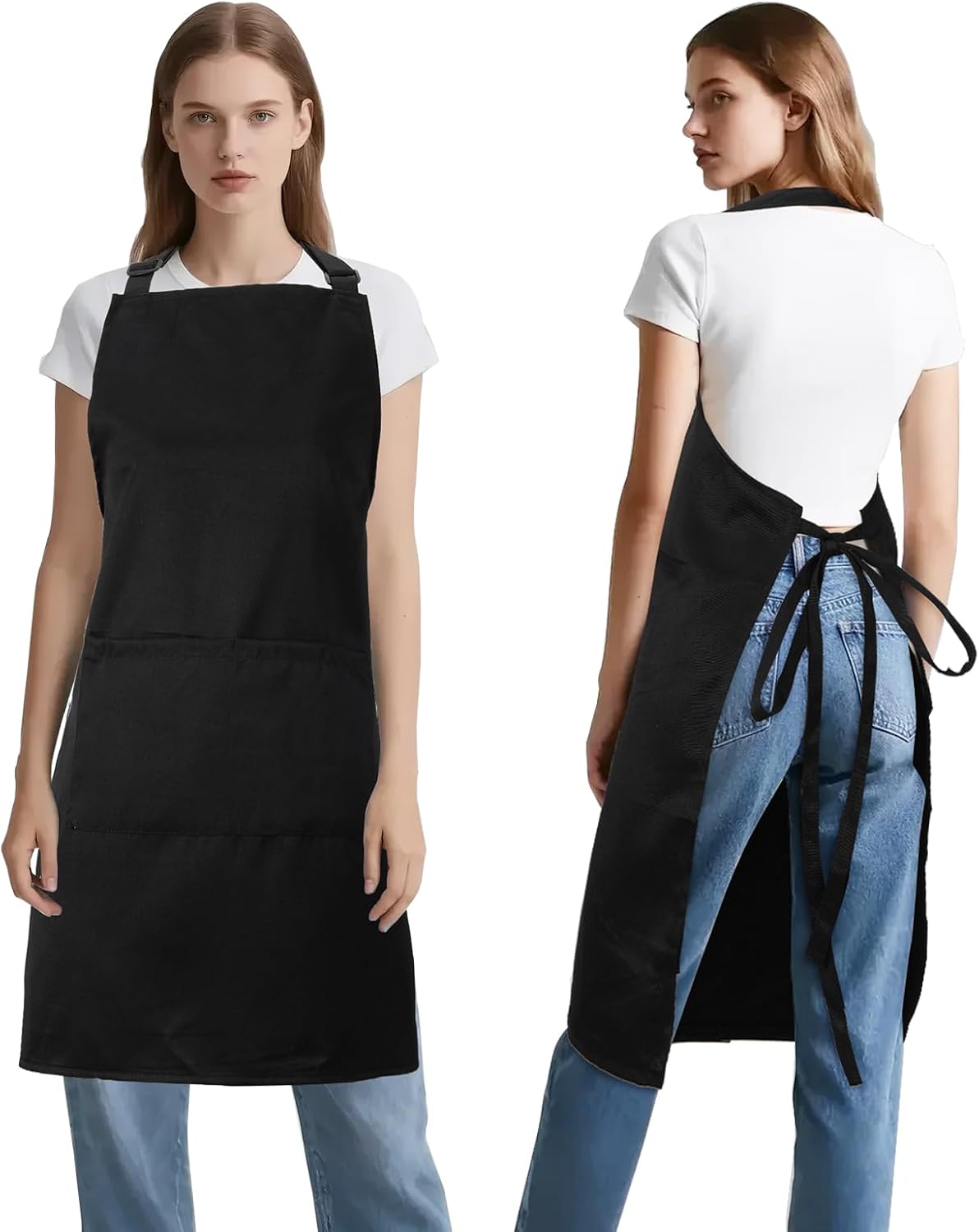 Kitchen Bib Apron for Women Men with Pockets Chef Art Aprons for Cooking Painting Pottery Ceramics