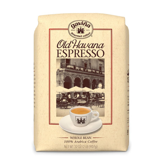 Gaviña Old Havana Espresso Whole Bean Coffee – Medium-Dark Roast, 100% Arabica, Nutty and Sweet Flavor, Great for Espresso Machines and Moka Pots, 32 oz Bag
