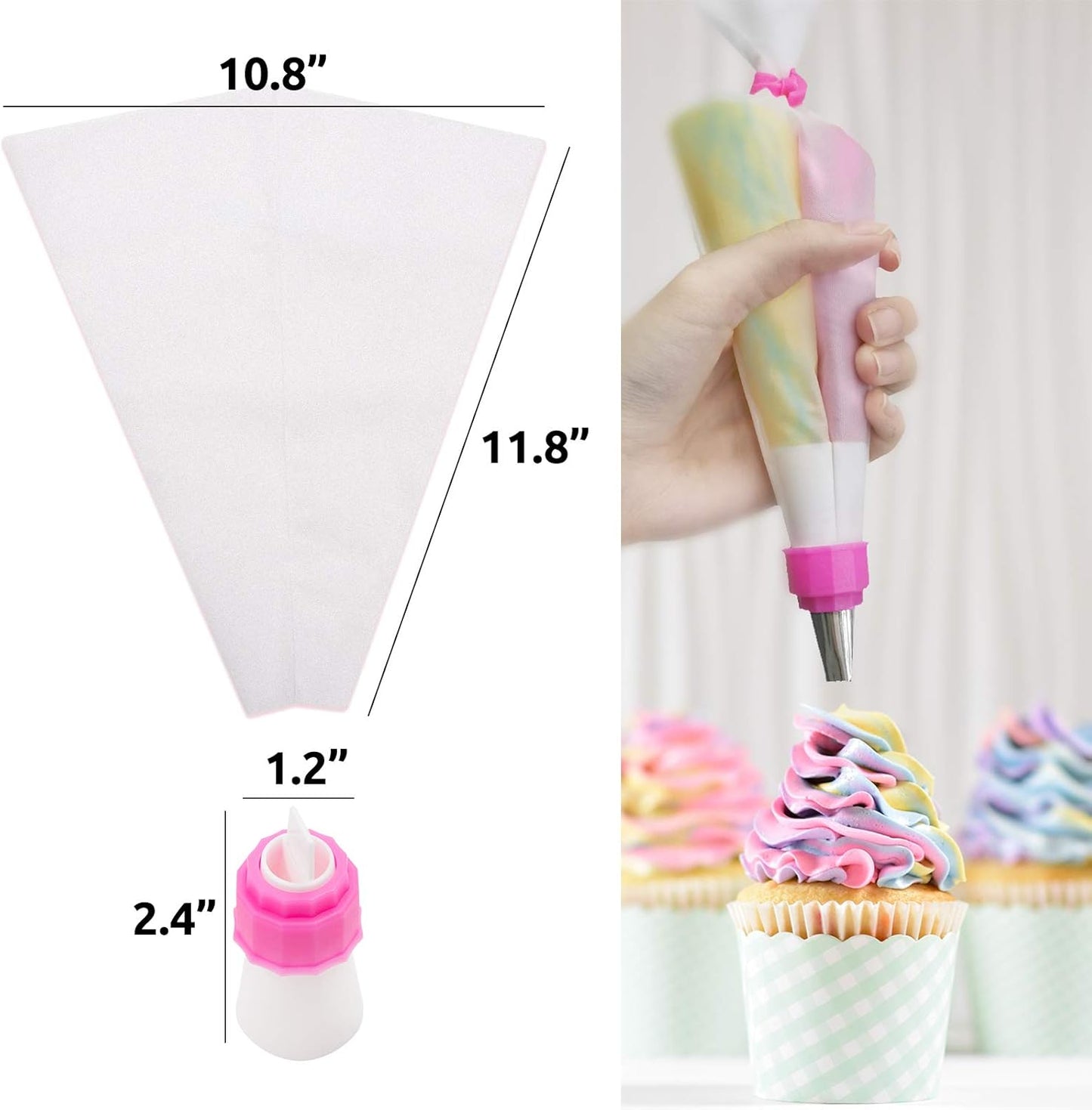 SNAIL GARDEN 38Pcs Silicone Pastry Bags Set, 9Pcs 3 Sizes Reusable Icing Piping Bags with 2Pcs Two-color Pastry Bags, 11Pcs Plastic Couplers+11 Frosting Bag Ties+5 Decorating Tips(12"+14"+16")