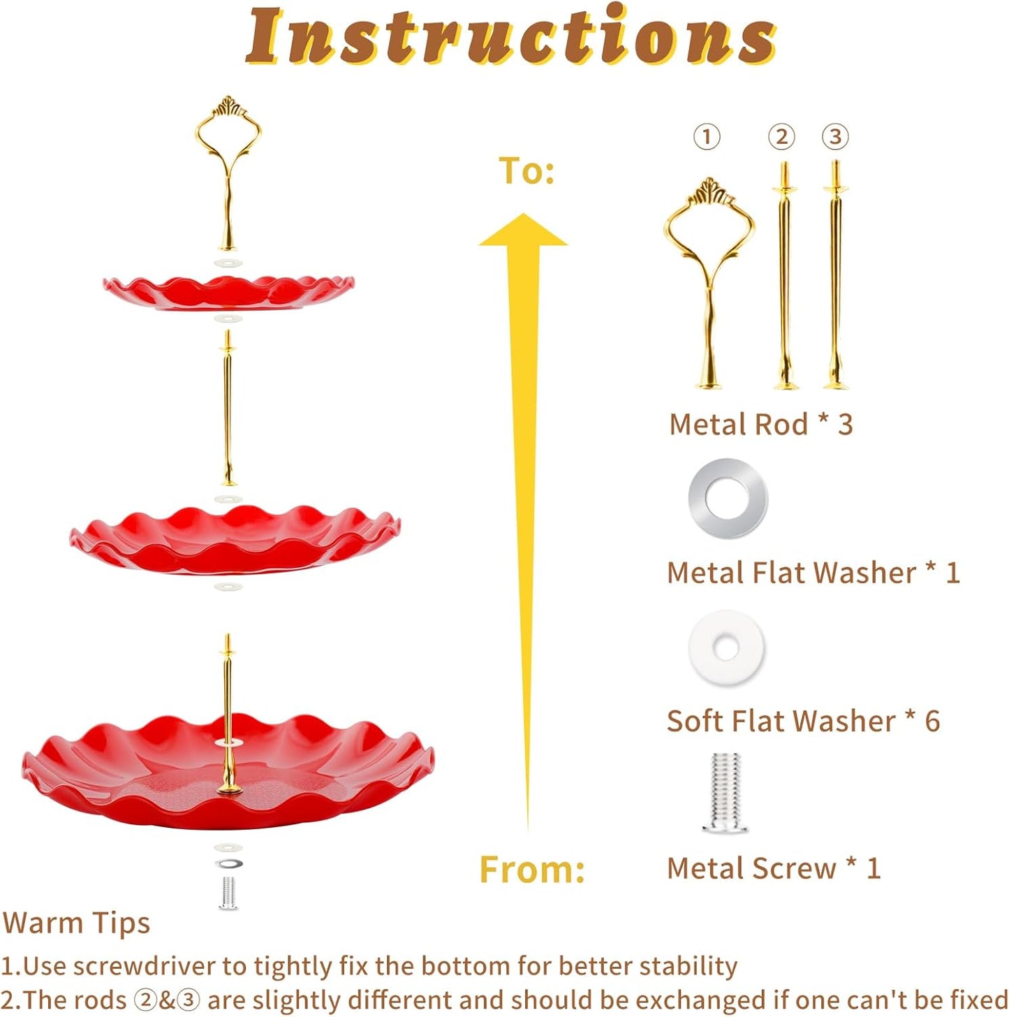 3 Tier Cupcake Stand Holder, Plastic Cup Cake Stand Tower with Tiered Serving Tray for Cupcakes, Donuts, Fruits and More, Red