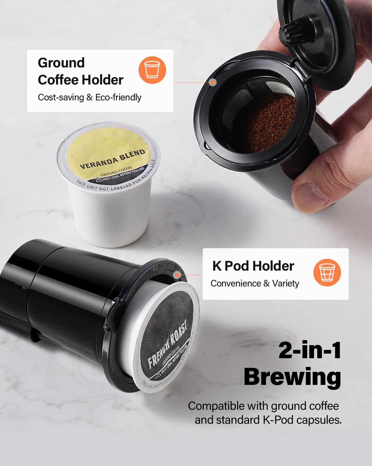 SHARDOR Hot & Iced Coffee Maker, K Cup Coffee Maker Compatible with Ground Coffee, Single Serve Coffee Machine with Bold Setting, Reusable Filter, Travel Mug Friendly, Compact Design, Grey