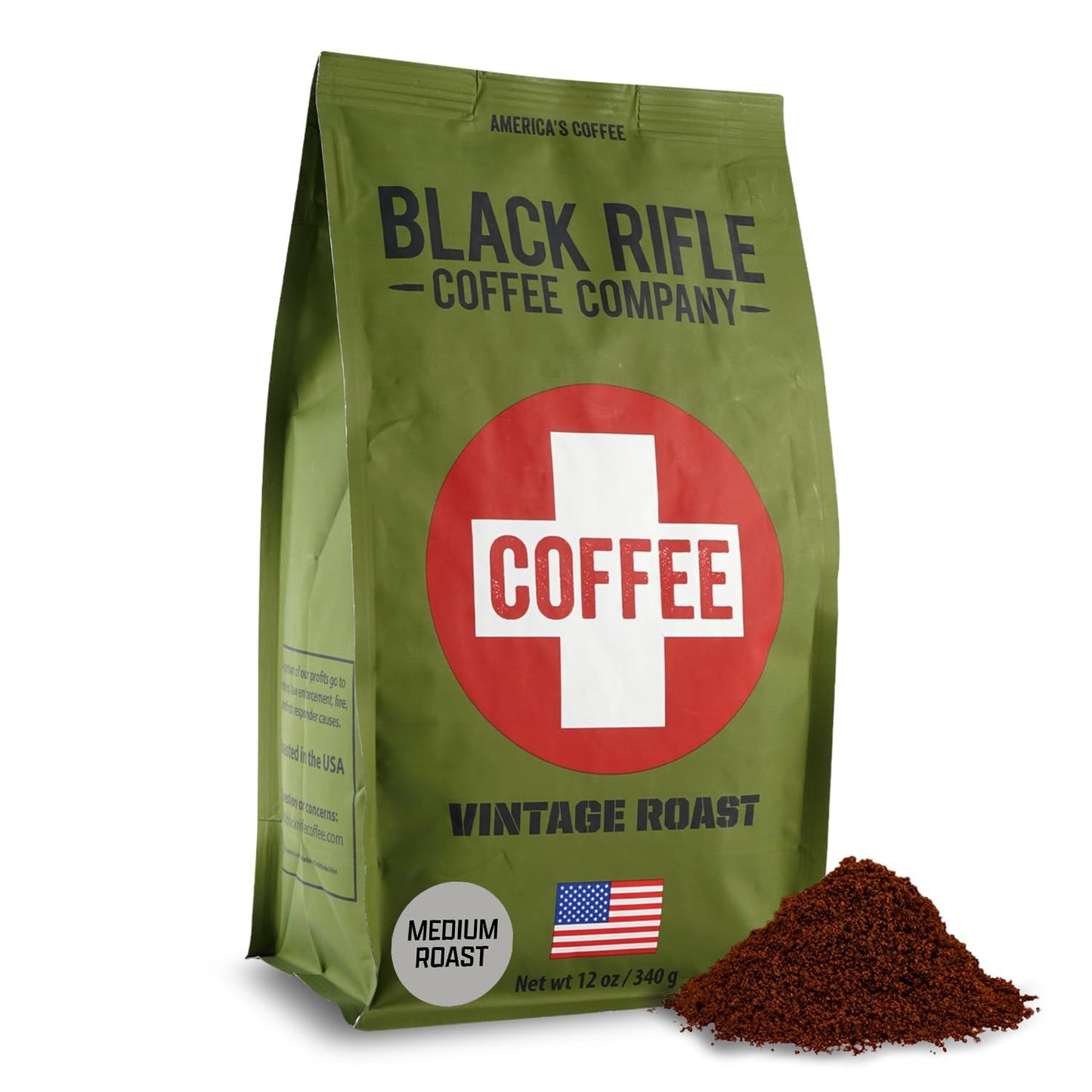 Black Rifle Coffee Company Ground Coffee Medium Roast - Roasted Blend Made from Pure Arabica Beans - Colombian & Brazilian Beans - Veteran Founded & American Made (Vintage Roast, 12oz Bag)