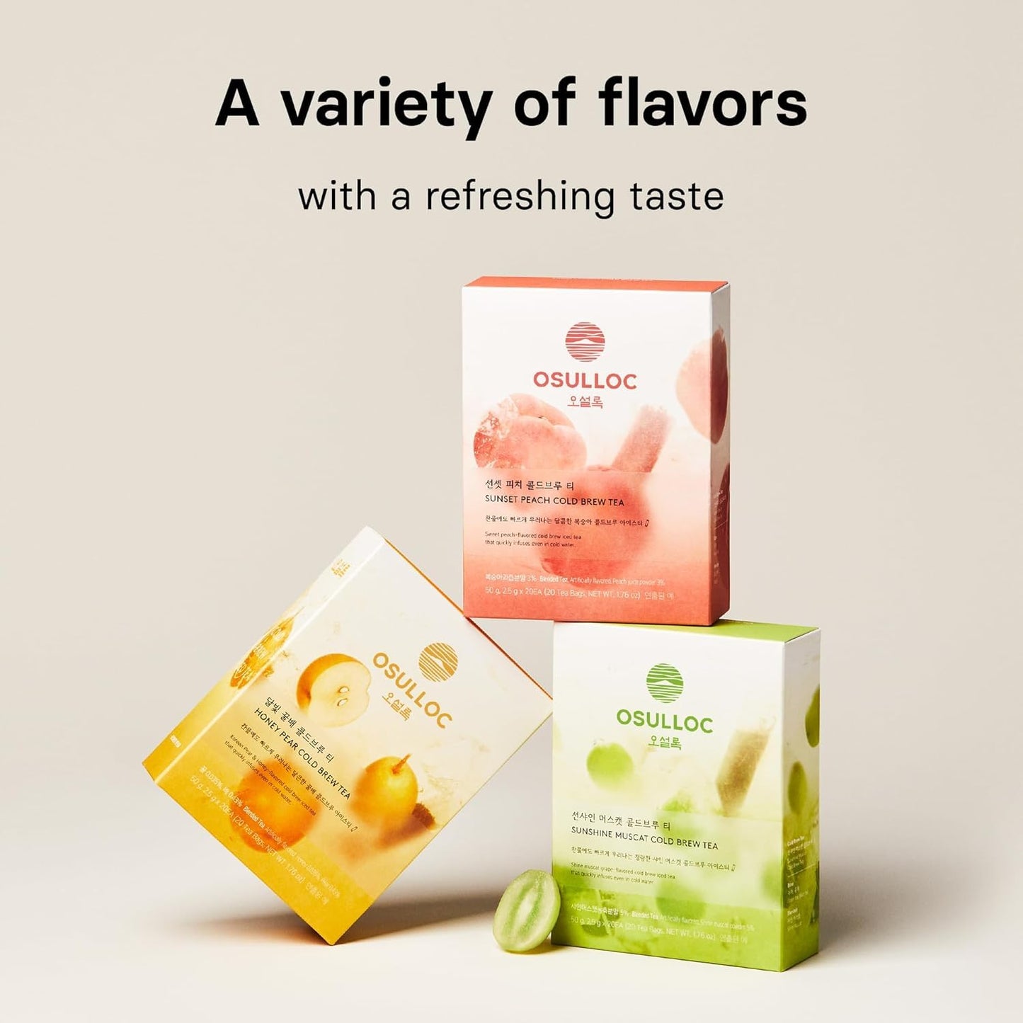 OSULLOC Sunshine Muscat Cold Brew Tea, Sweet Muscat flavored iced tea, Hydration Tea Packets (20ea, 1.76oz)