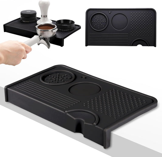Espresso Tamping Mat, Coffee Tamper Mat, 10.4×5.6 In Silicone Coffee Matt for Counter, Espresso Machine Accessories, Waterproof and Heat Resistant Tamp Mats for Espresso Coffee Station(Black)