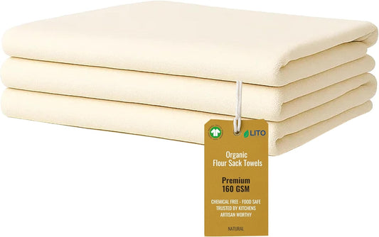 Flour Sack Towels | Tea Towel for Crafts| Kitchen Dish Cotton Blank Towel for Embroidery| Baking Bread Proofing Linen Cover| Thick Absorbent Quick Dry| 3 Pack 28"x28" Natural