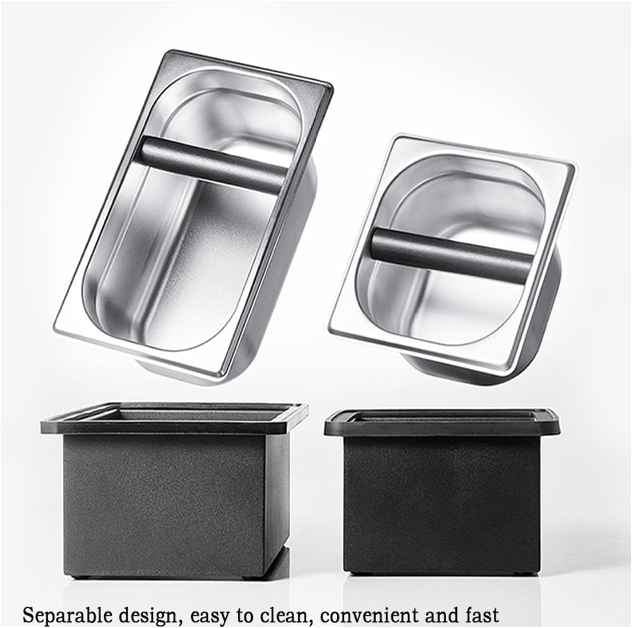Espresso Coffee Knock Box, Large Coffee Coffee Grounds Knock Box Container Coffee Machine Accessories, Stainless Steel Coffee Bin Grind Knock Out Box with Removable Knock Bar and Non Slip Base
