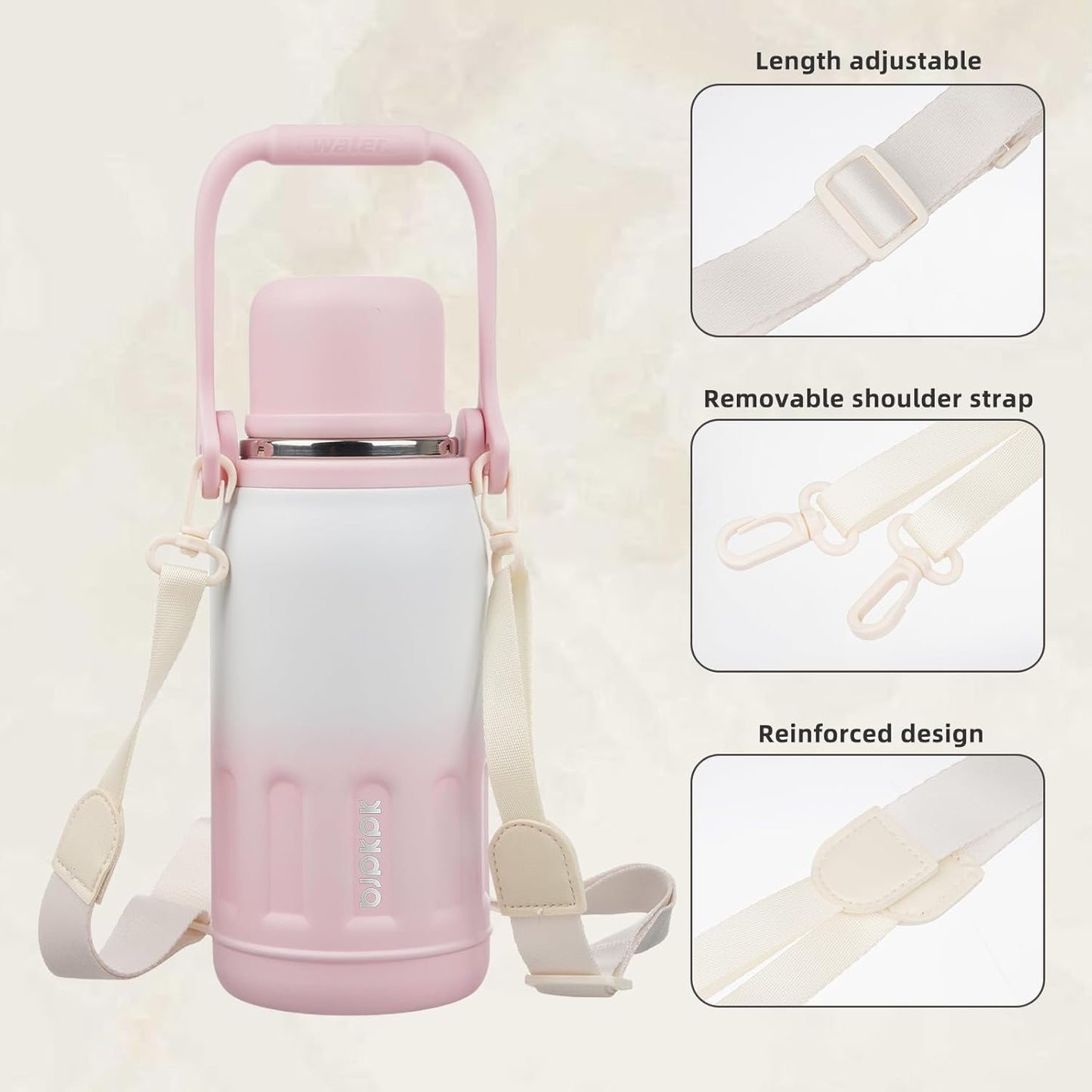 BJPKPK Insulated 27oz Thermos Water Bottle with Lid and Carry Handle Stainless Steel Water Bottles for School,Pink Pearl