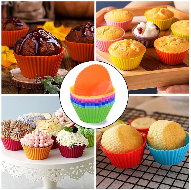 AKOAK Reusable Silicone Non-stick Baking Cups, Cake Molds, Kitchen Baking Cooking Accessories, DIY Cake Making Tools - Pack of 10 (Purple)