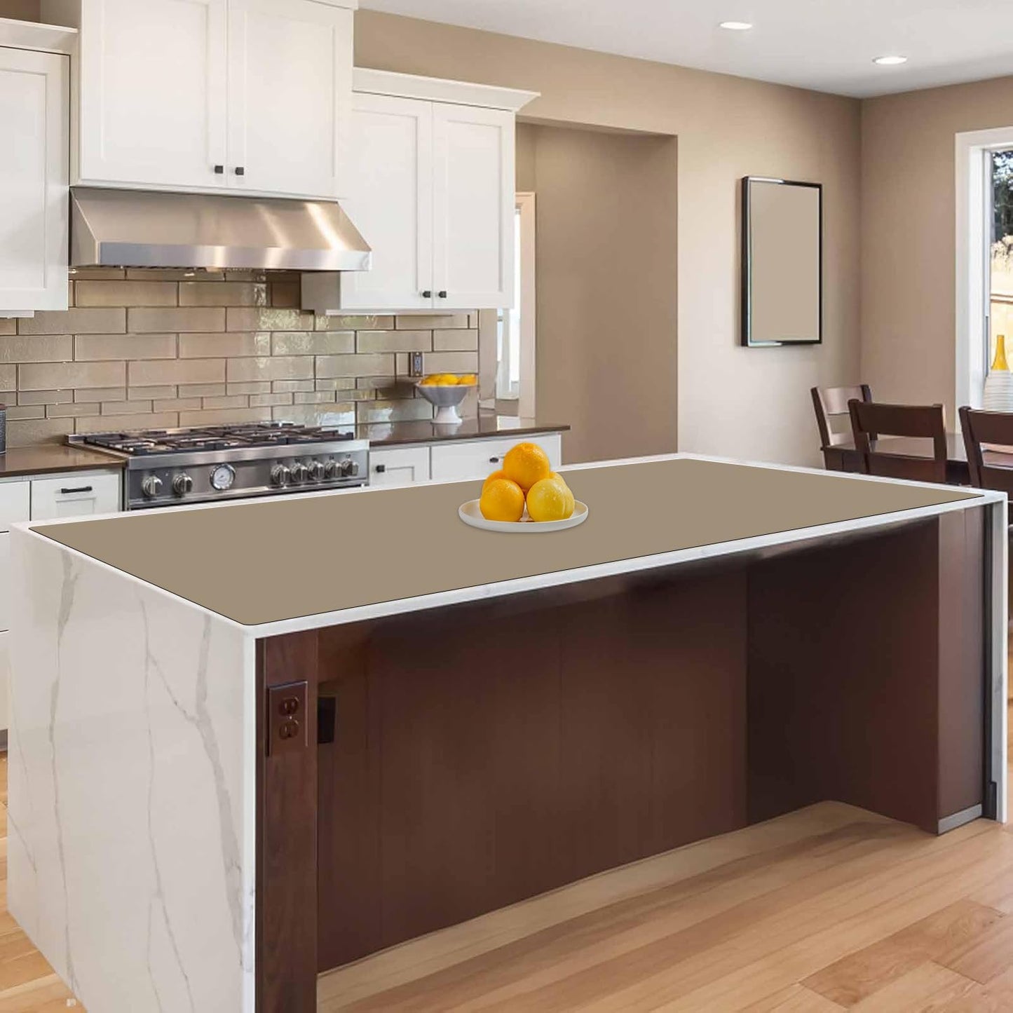 47.2"x23.6"(120cmx60cm) Large Silicone Mat for Kitchen Counter, Non-Slip Heat Resistant Countertop Protector, Waterproof Multipurpose Mat for Kitchen Island, Light Brown