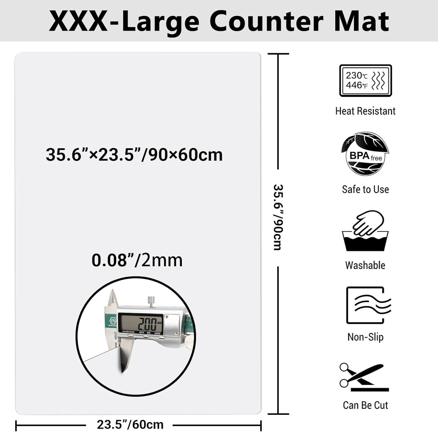 Ewen 35.6x23.5in 2mm Silicone Mats for Kitchen Counter, Thick Heat Resistant Silicone Mat, Extra Large Non-Stick Pastry Mat Glass Top Stove Cover Countertop Protector for Baking Coffee Bar Translucent