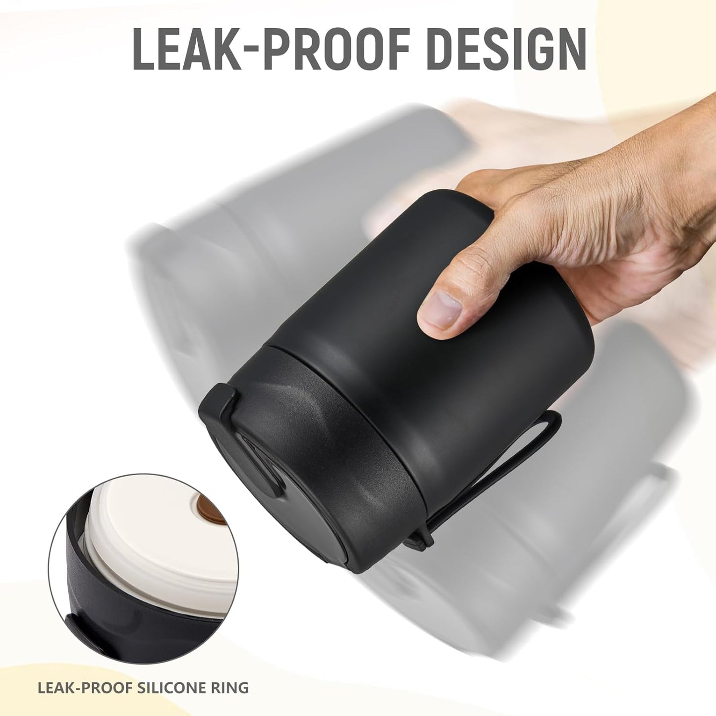 17oz Soup Thermo for Hot Food Kids Insulated Vacuum Food Jar with Stainless Steel Spoon Wide Mouth Thermo Leakproof Lunch Food Container Kids Hot Lunch Box (Black)