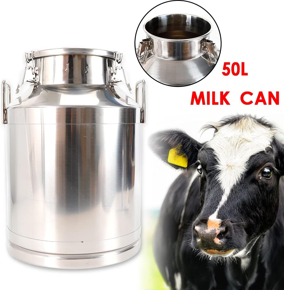 1MM Thickened Stainless Steel Milk Can Large Liquid Container Storage,Stainless Steel Milk Bucket With Sealing Lid and Carry Handle,for Wine, Oil Storage Transport (50L/13.2Gal)