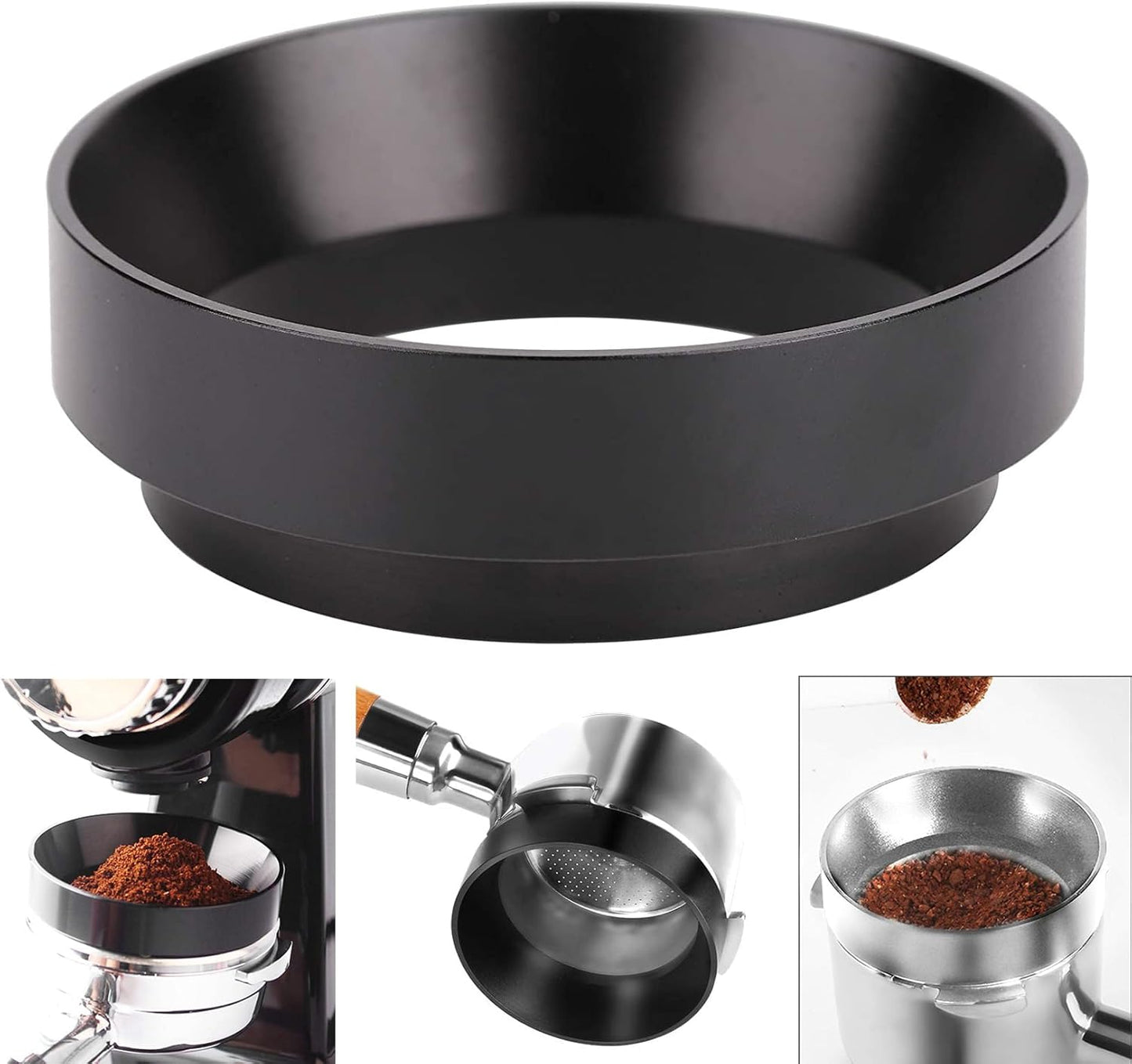 1pc Espresso Dosing Funnel 51/53/58mm Coffee Dosing Ring Aluminum Espresso Distribution Coffee Tool For Home Coffee Bar Shop College Dorm Room Apartment Essential Coffee Accessories (51mm, Black)