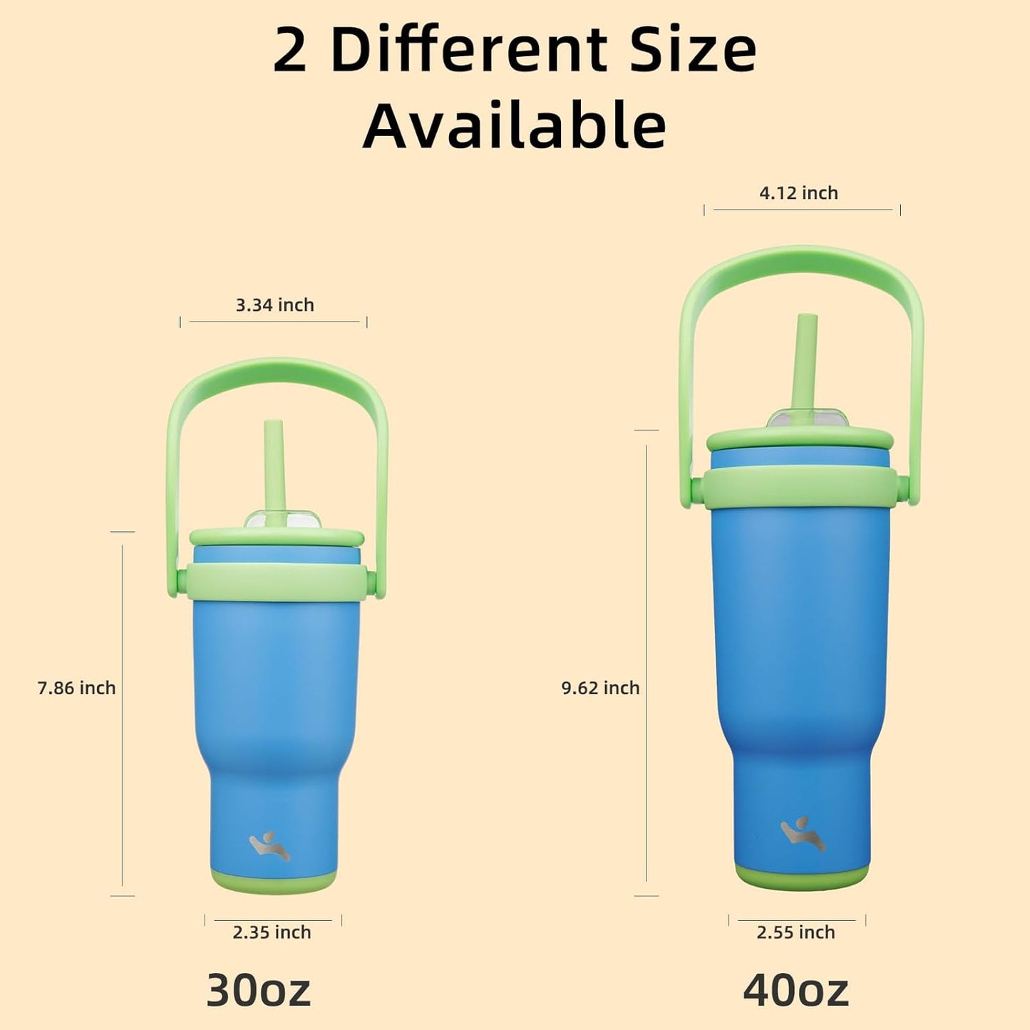 30 oz Tumbler with Side Handle, Insulated Water Bottle with Straw and 2 in 1 Lid, Stainless Steel Cup Travel Coffee Mug for Sports Office Gym,Sky Blue