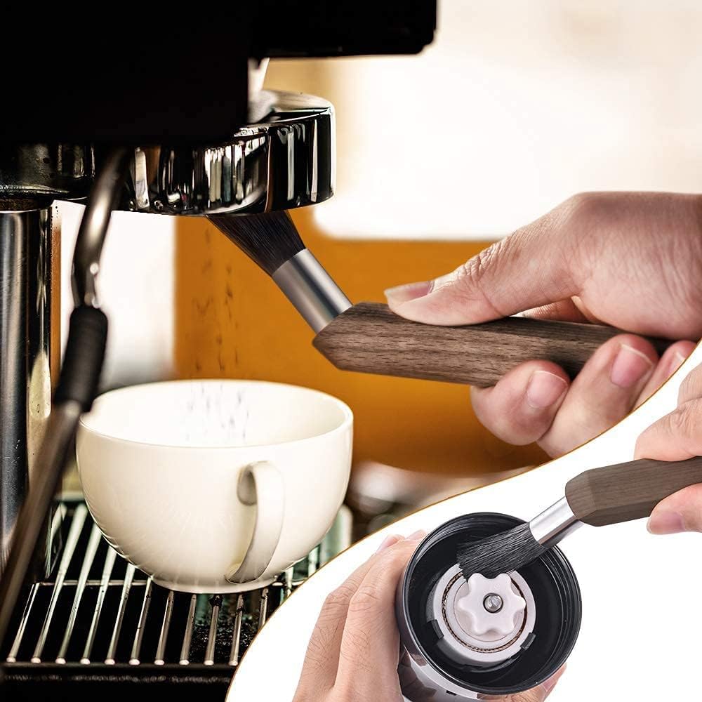 3PCS Professional Coffee Brush, Coffee Grinder Brush Set, Natural Boar Bristles Black Walnut Handle Espresso Machine Cleaning Tool, Coffee Cleaner Brushes Coffee Tool for Barista Home Kitchen