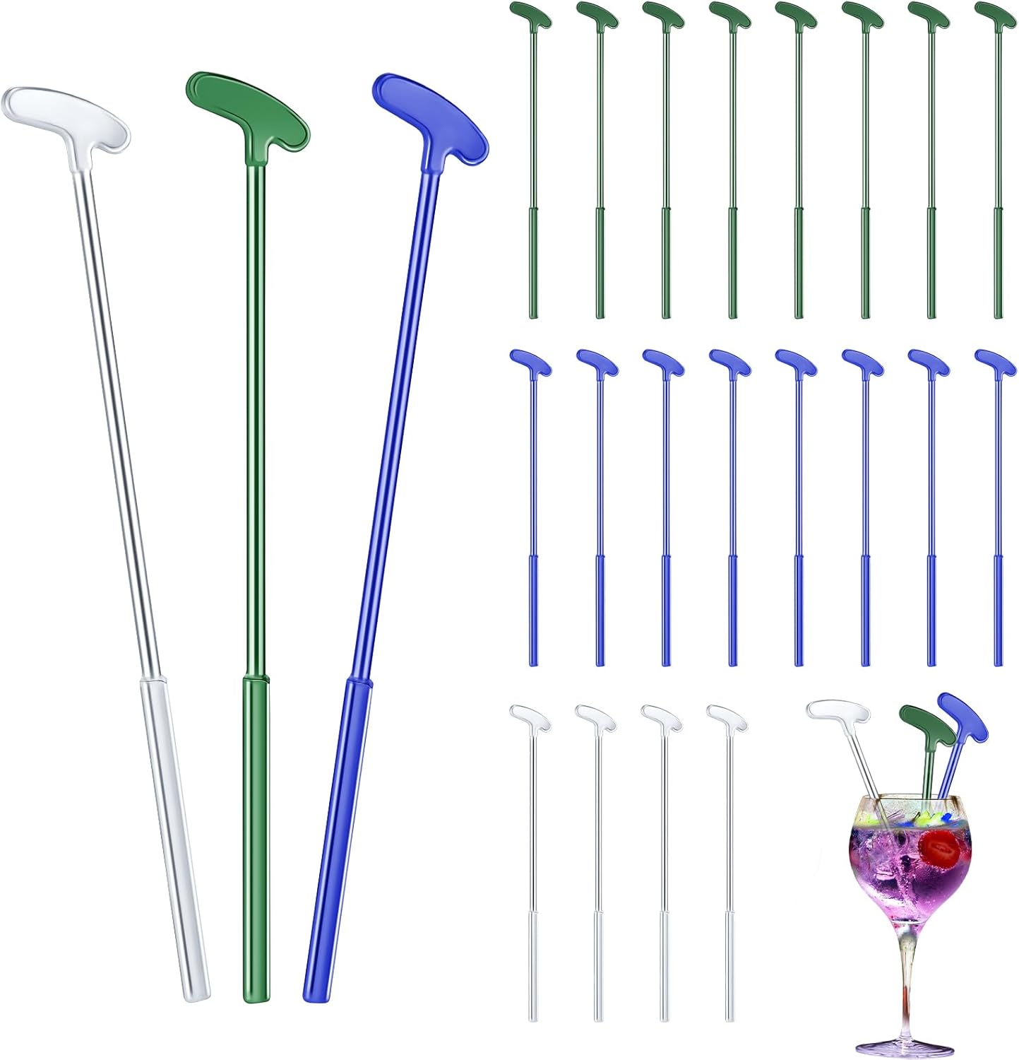 30 Pcs Golf Putter Swizzle Stir Sticks Coffee and Cocktail Stirrers 7.48 Inch Drink Plastic Golf Club Cocktail Swizzle Sticks Party Decorations Favors Reusable for Garnish or Mixers