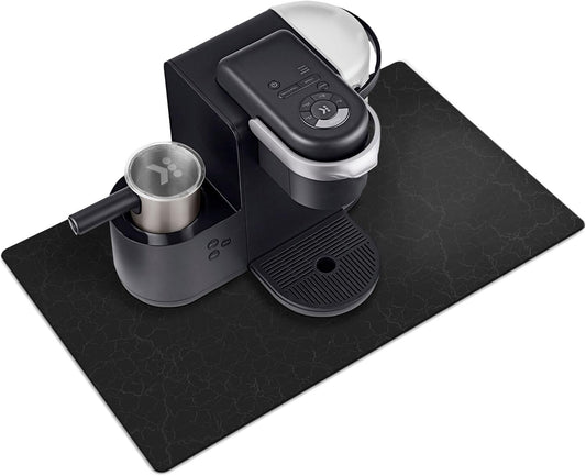 Golener Coffee Bar Mat,Under Coffee Maker Mat,23"x15"Coffee Tray Mat Under Coffee Machine,Rubber Coffee Maker Mat,Under Appliance Mats,Silicone Hot Mat for Coffee Machine,Dish Drying Mat, Marble Black