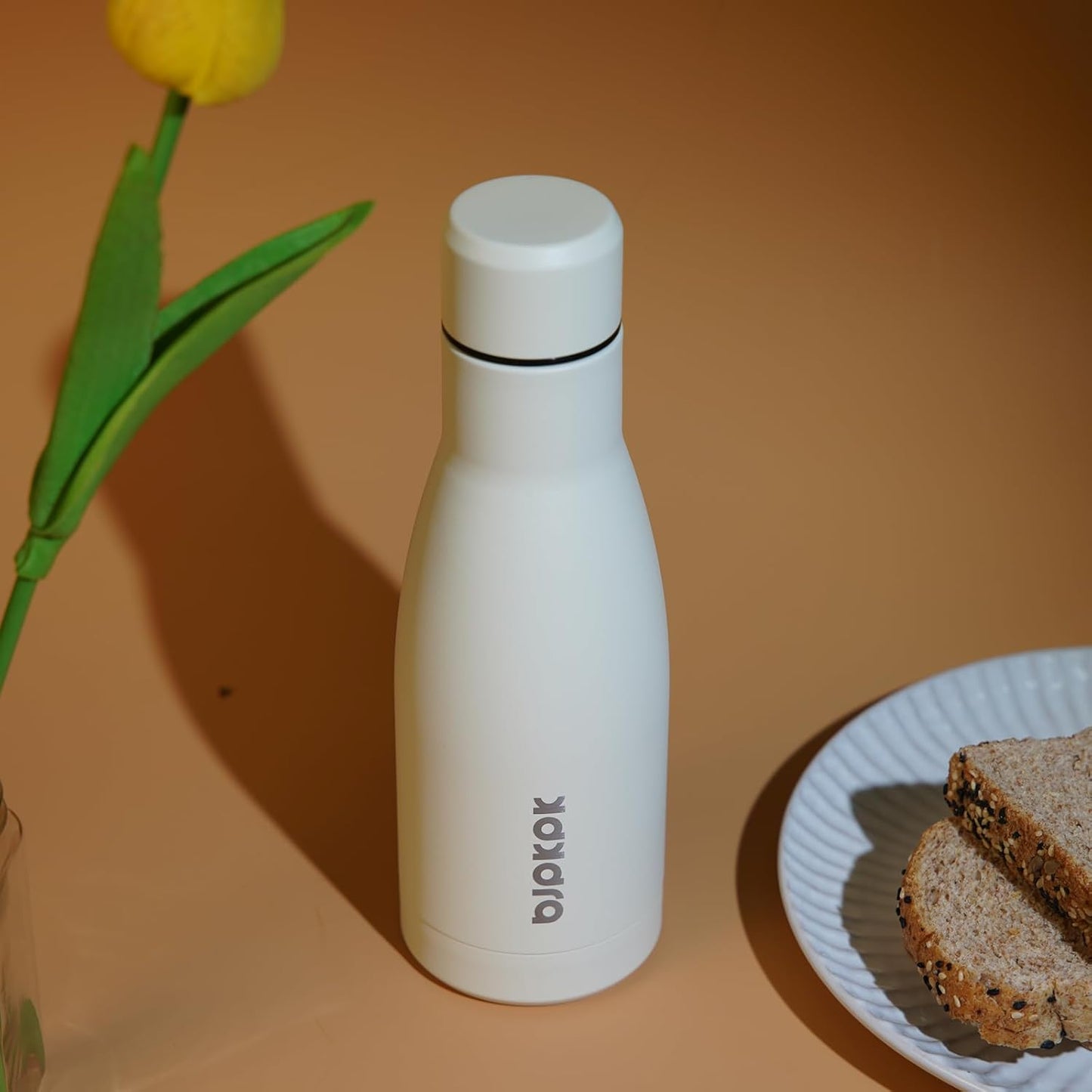 BJPKPK 12oz Water Bottles Stainless Steel Double Wall Vacuum Insulated Small Water Bottles for Travel,Beige