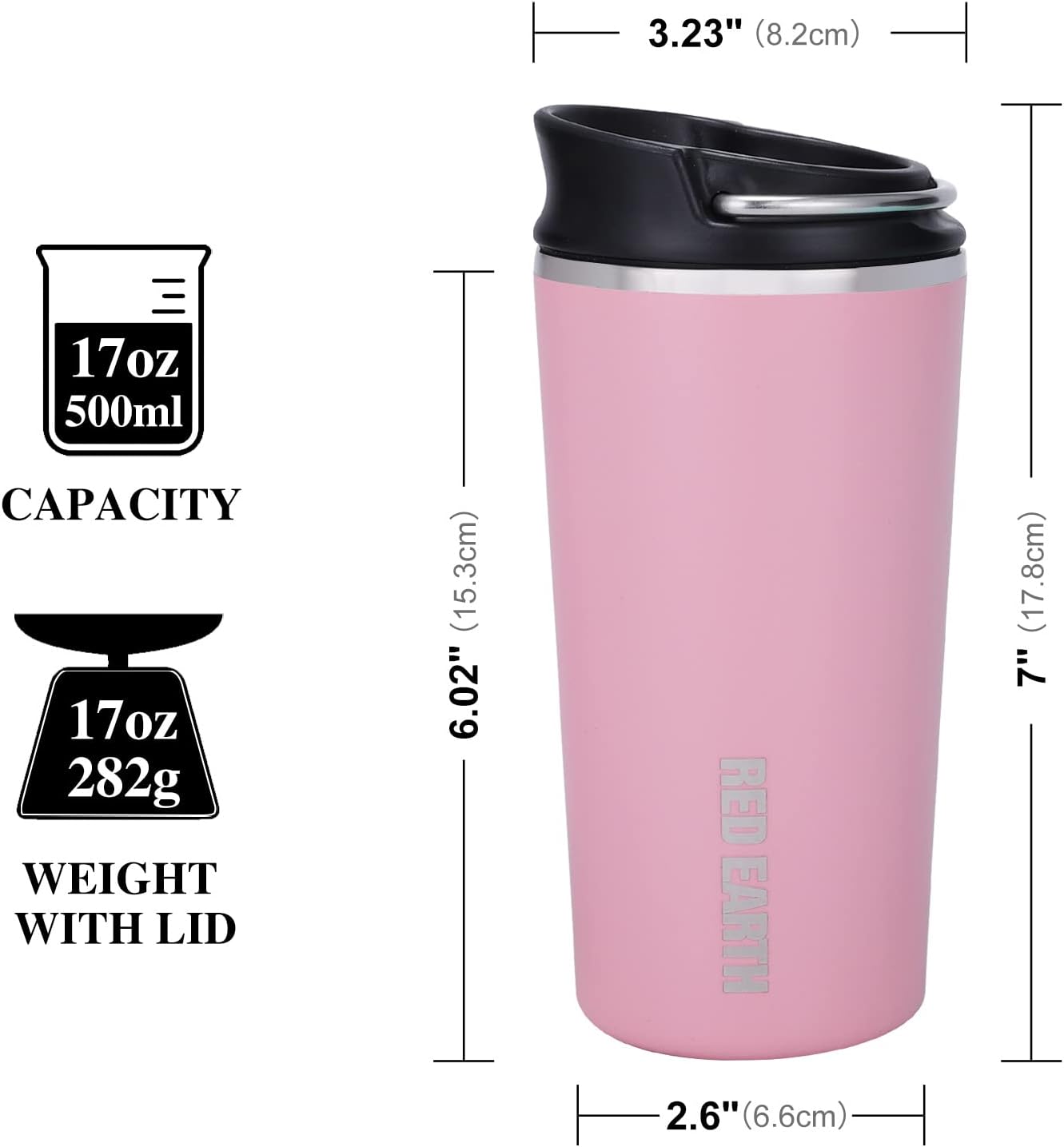 GiNT 17oz Travel Tea Mug with Infuser and Two Lid. Vacuum Insulated 316 Stainless Steel Travel Coffee Mug. Dishwasher Safe Tea Cup with Tea Strainer for Hot and Cold Brew Coffee or Tea(Pink)