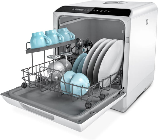 Hermitlux Countertop Dishwasher, 5 Washing Programs Portable Dishwasher With 5-Liter Built-in Water Tank, No Hookup Needed