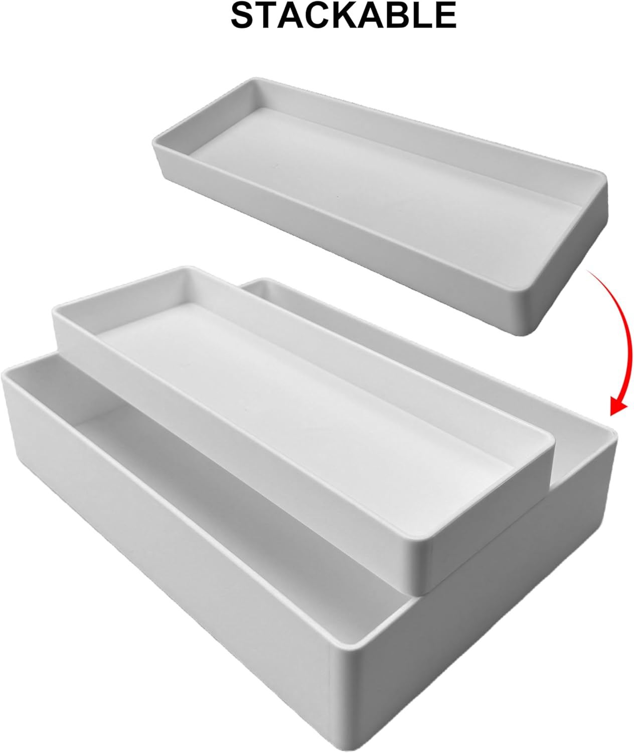 Amazon Basics Rectangular Plastic Desk Organizer, Half Accessory Tray, 9.4" x 3.3" x 1", White
