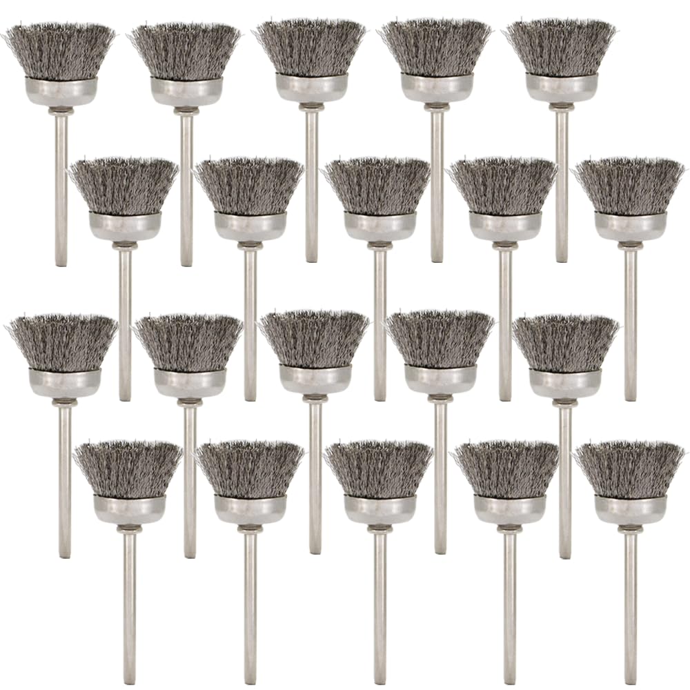 20PCS Wire Brushes - Metal Rust Removal, Polishing, Cleaning - 25mm Diameter, 3mm Shaft - Removes Burrs, Dust, and Oxide Layer - Handles Rough Surfaces - Designed for Industrial and DIY Enthusiasts