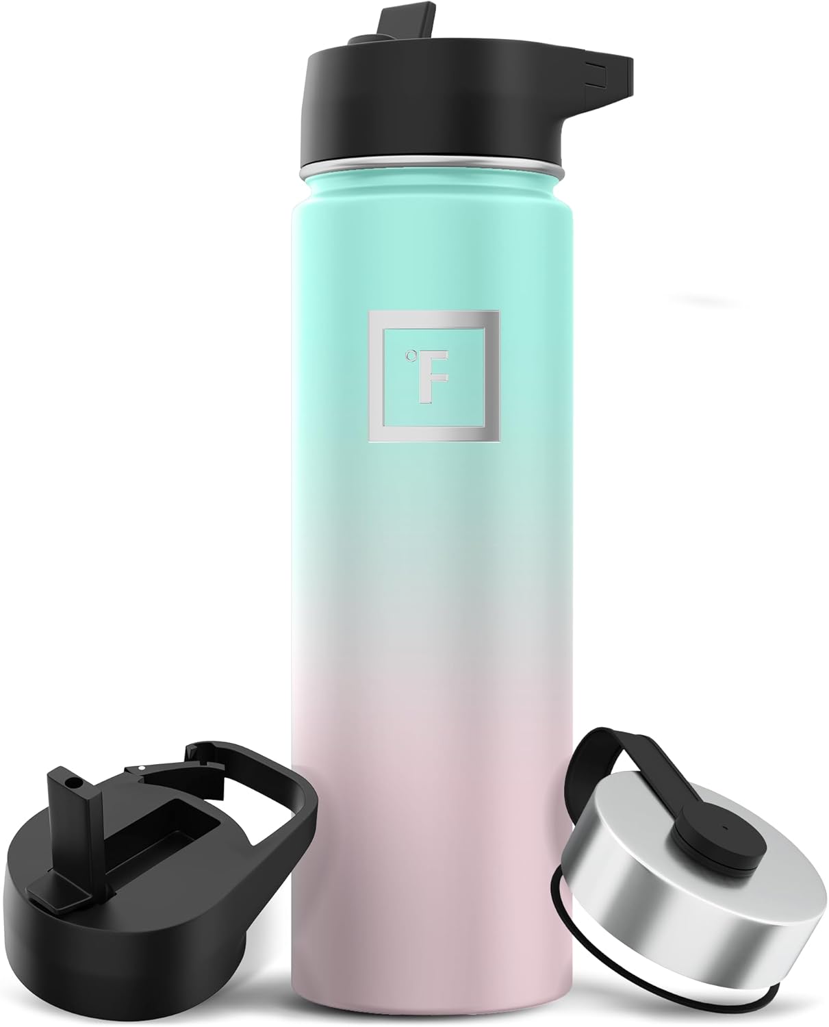 IRON °FLASK Camping & Hiking Hydration Flask with 3 Lids - Stainless Steel, Double Walled & Vacuum Insulated Water Bottle - Leak Proof & BPA Free (Bubble Gum, Straw - 22 oz)