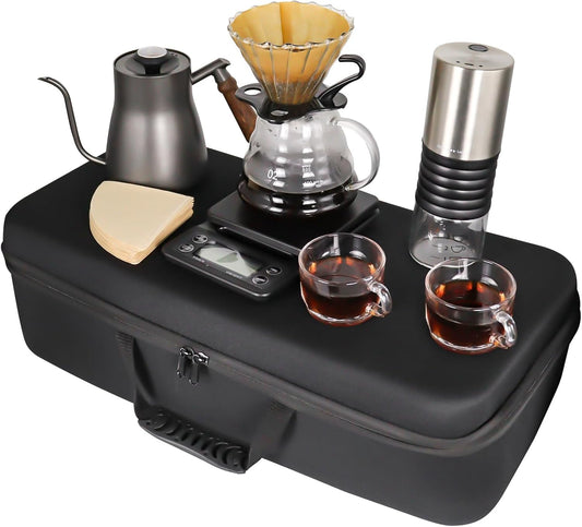 SOTECH Outdoor Coffee Hand Brewing Set Easy Operate Portable Travel Bag With Electric Grinder Hand Brewing Pot 850Ml For Outdoor Camping Rv Hiking Picnic (Coffee Set For 2 Cups)