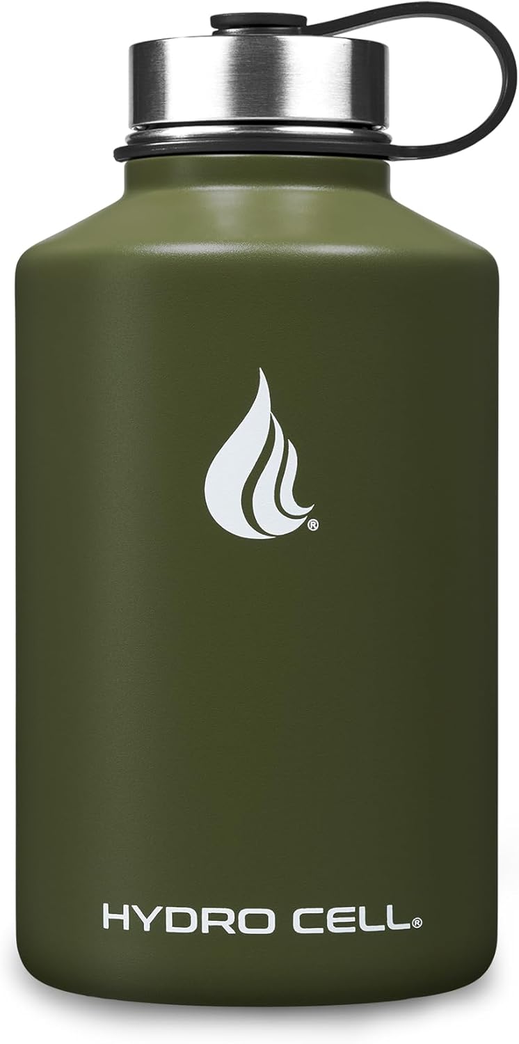 HYDRO CELL Stainless Steel Insulated Water Bottle with Straw - For Cold & Hot Drinks - Metal Vacuum Flask with Screw Cap and Modern Leakproof Sport Thermos for Adults (Army 64oz)