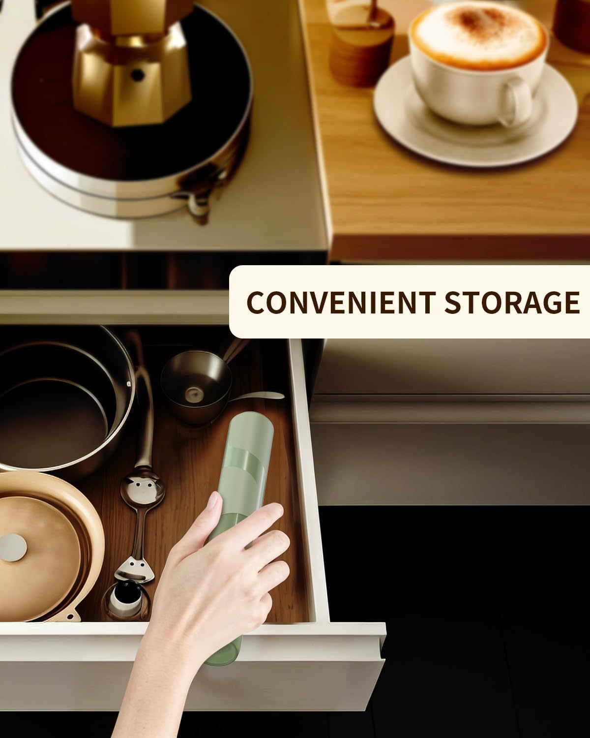 CIRCLE JOY Portable Milk Frother Hanheld, Battery Operated Electric Coffee Frother Wand Drink Mixer for Matcha Lattes Cappuccino, Kitchen Gifts, Green