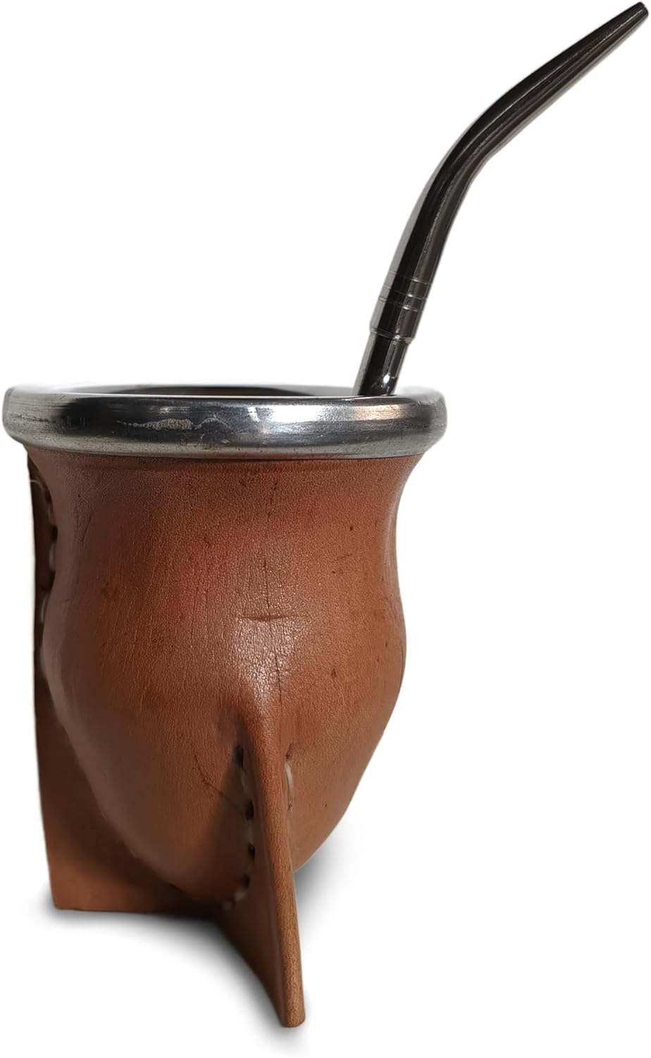 Handcrafted yerba mate gourd (mate cup) authentic calabash, leather wrapped, perfect for Argentinian or Uruguayan mate. Includes stainless steel bombilla for a true yerba mate experience (camionero)