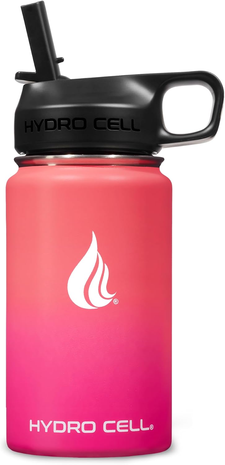 HYDRO CELL Stainless Steel Insulated Water Bottle with Straw - For Cold & Hot Drinks - Metal Vacuum Flask with Screw Cap and Modern Leakproof Sport Thermos for Adults (Coral/Punch 14oz)