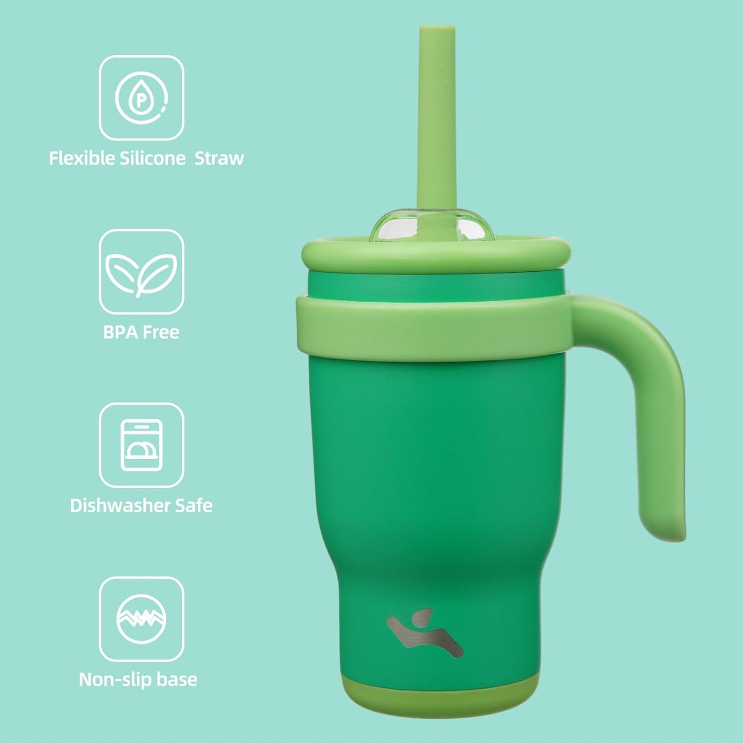 14 oz Tumbler with Side Handle, Insulated Water Bottle with Straw and 2 in 1 Lid, Stainless Steel Cup Travel Coffee Mug for Sports Office Gym,Olive Green