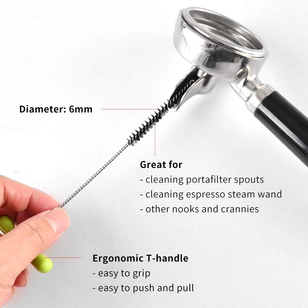 Espresso Machine Cleaning Brush Set - CAFEMASY 5 Pieces Coffee Cleaning Brush Natural Bristles Wooden Brush for Coffee Grinder and Nylon Brush for Espresso Machine Cleaning