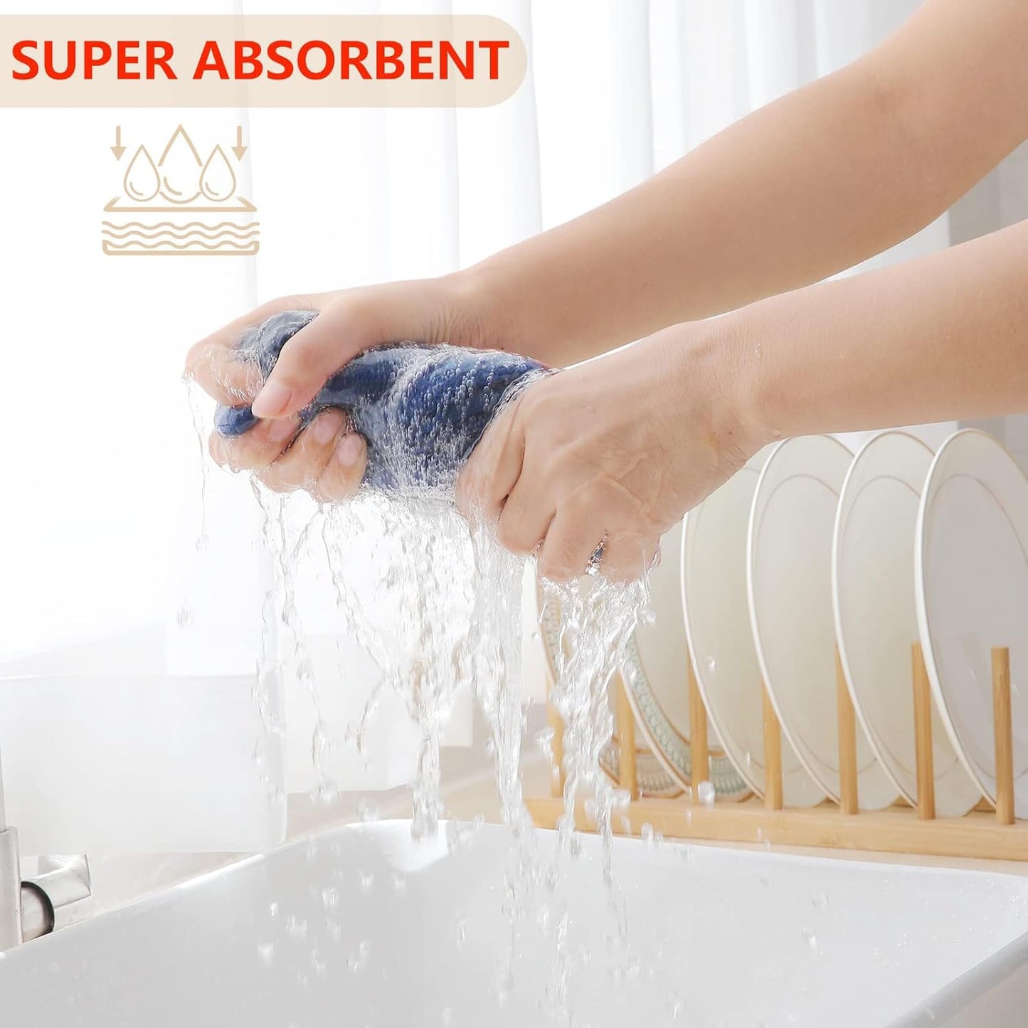 Homaxy 100% Cotton Waffle Weave Kitchen Dish Towels, Ultra Soft Absorbent Quick Drying Cleaning Towel, 13 x 28 Inches, 24-Pack, Navy Blue