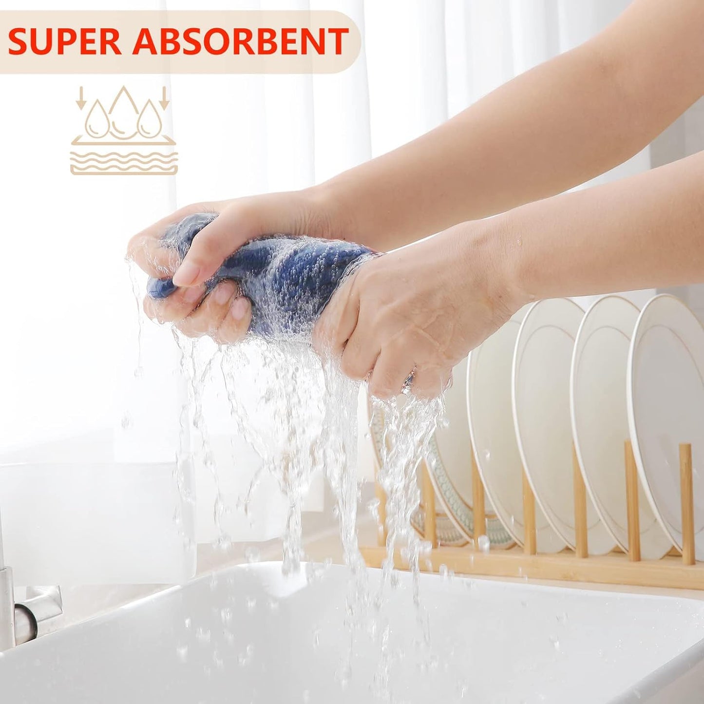 Homaxy 100% Cotton Waffle Weave Kitchen Dish Towels, Ultra Soft Absorbent Quick Drying Cleaning Towel, 13 x 28 Inches, 8-Pack, Navy Blue