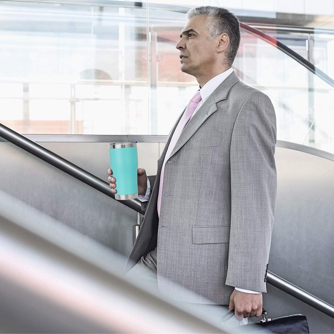 DOMICARE 20oz Tumbler with Lid Stainless Steel Tumblers Bulk, Double Wall Vacuum Insulated Coffee Travel Mug Powder Coated Tumbler, 12 Pack Light Blue