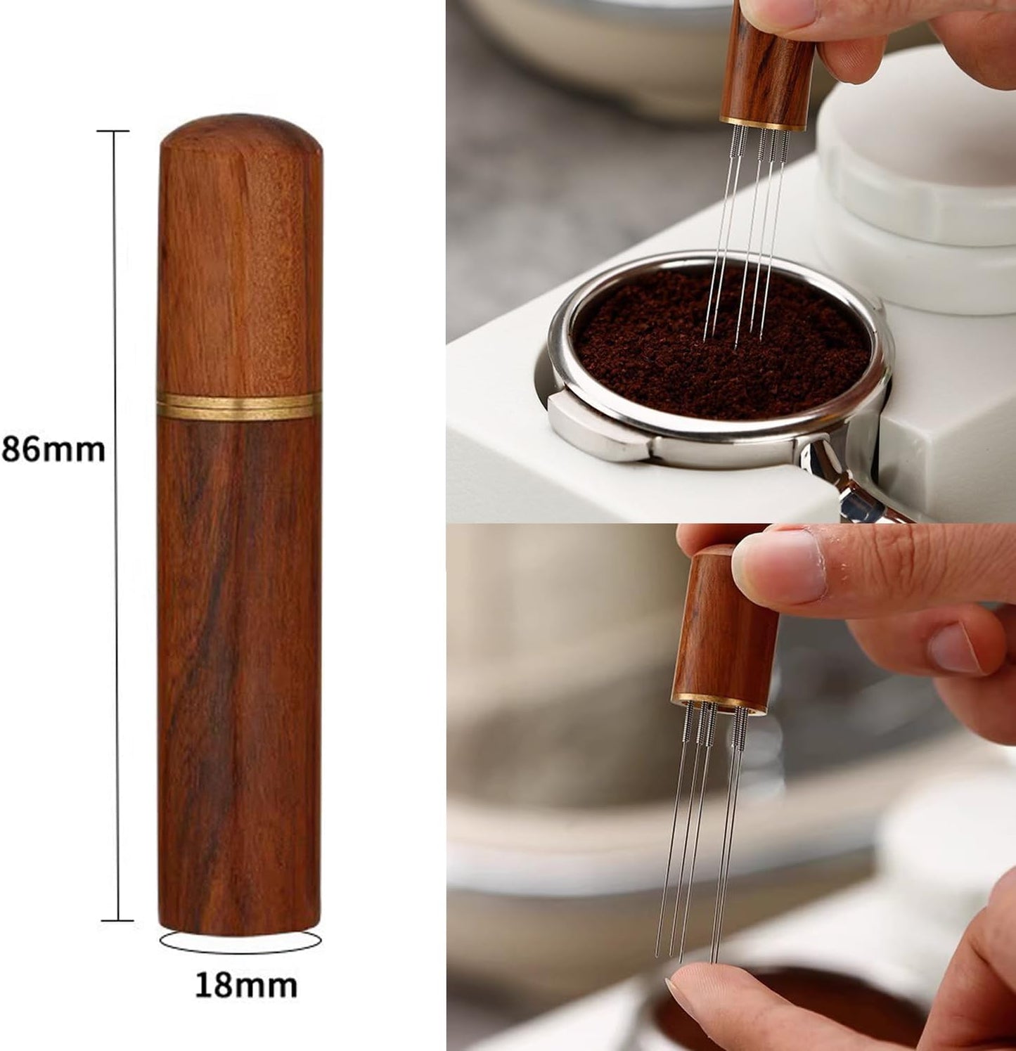 51mm Espresso Tamper with Stirrer Set, Walnut Wood Coffee Press Tool Stamper with Espresso Professional Barista Accessories Kit for Espresso Machine, Wooden