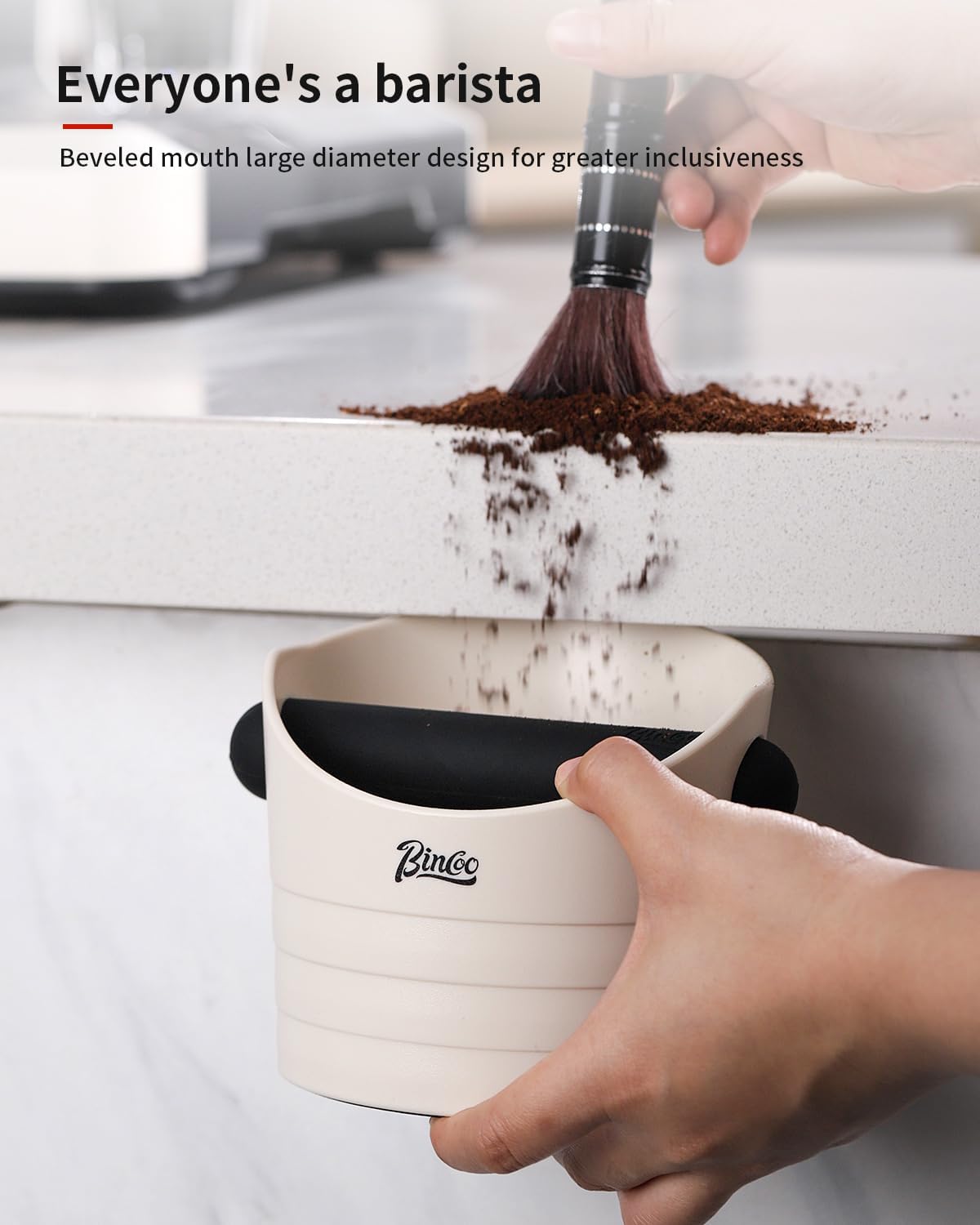 Bincoo Small Coffee Knock Box 4.5 Inch - Espresso Accessories for Coffee Grounds Container - Multifunctional, Suitable for Home & Bar.(White)