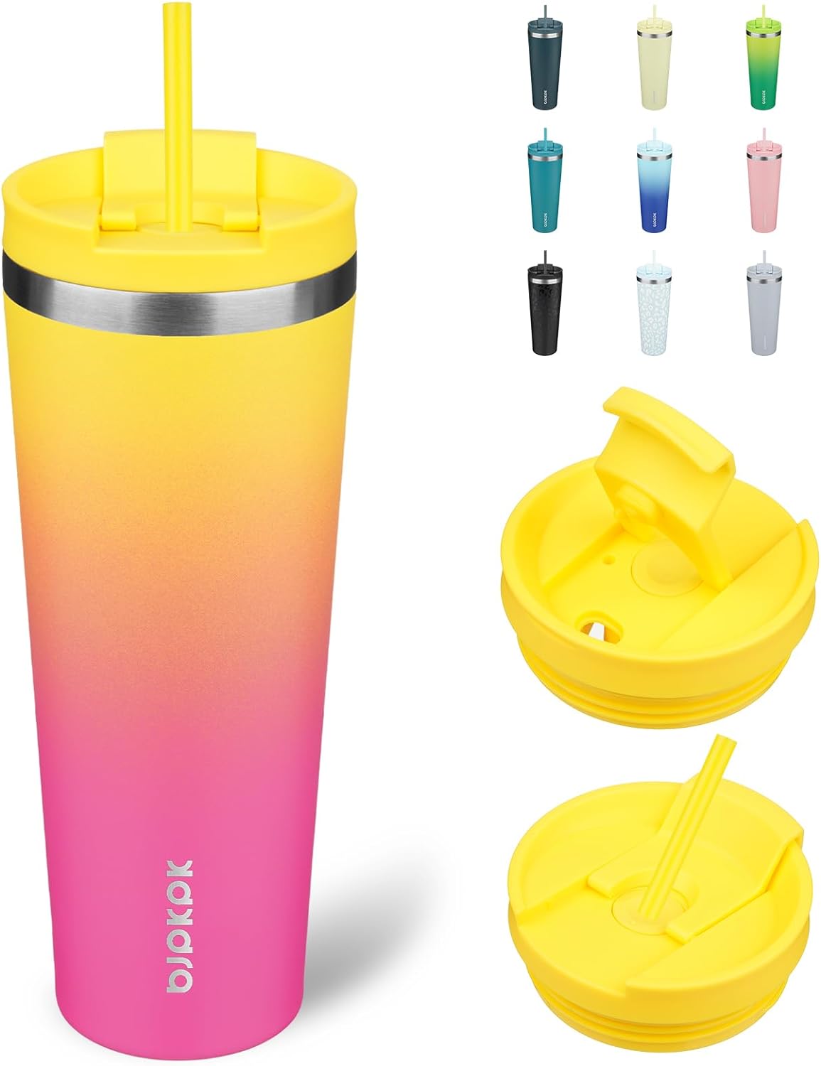 BJPKPK 26oz Stainless Steel Insulated Tumbler With lid And Straw Travel Coffee Thermal Tumblers Cup For Women And Men,Pink Yellow Rose