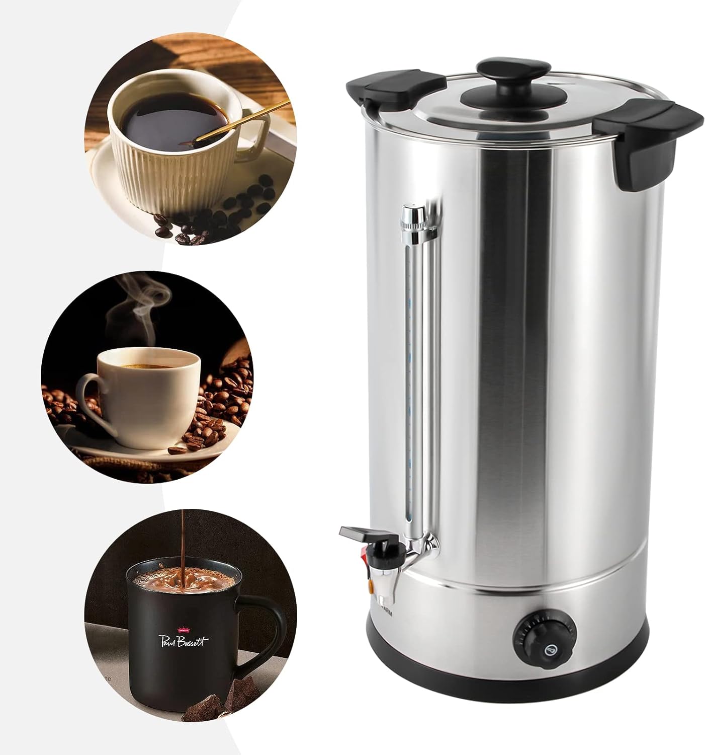 25L/6.6gal Commercial Coffee Urn, Gallon Double Wall Commerical Coffee Maker, 150 Cup Commercial Grade Stainless Steel Percolate Coffee Maker for Events, Offices and Catering