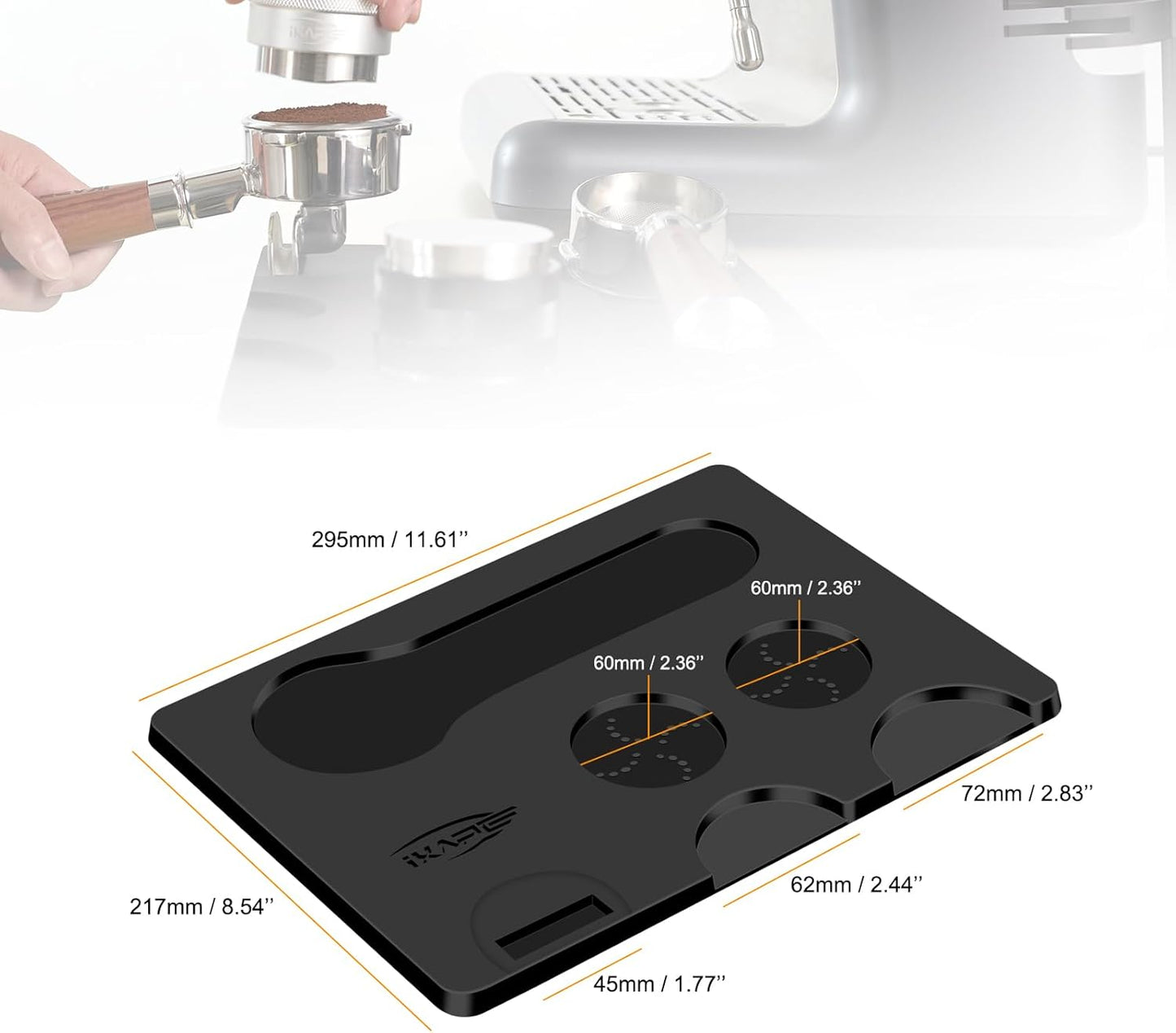 IKAPE Coffee Accessory Tool, Silicone Mat with Portafilter Holder, Espresso Tamping Station Mat, Distributor Food Safe & Non-Slip 11.61''x8.54'' (GJ-MAT)