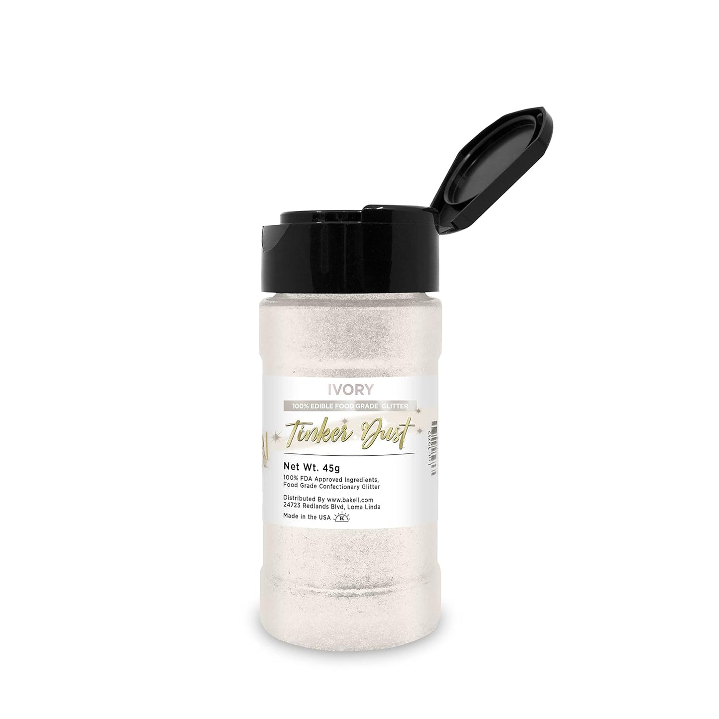 BAKELL Ivory Edible Glitter, 45 Grams | TINKER DUST Edible Glitter | KOSHER Certified | 100% Edible Glitter | Cakes, Cupcakes, Cake Pops, Drinks, Dessert Vegan Glitter & Dusts (45g Shaker, Ivory)