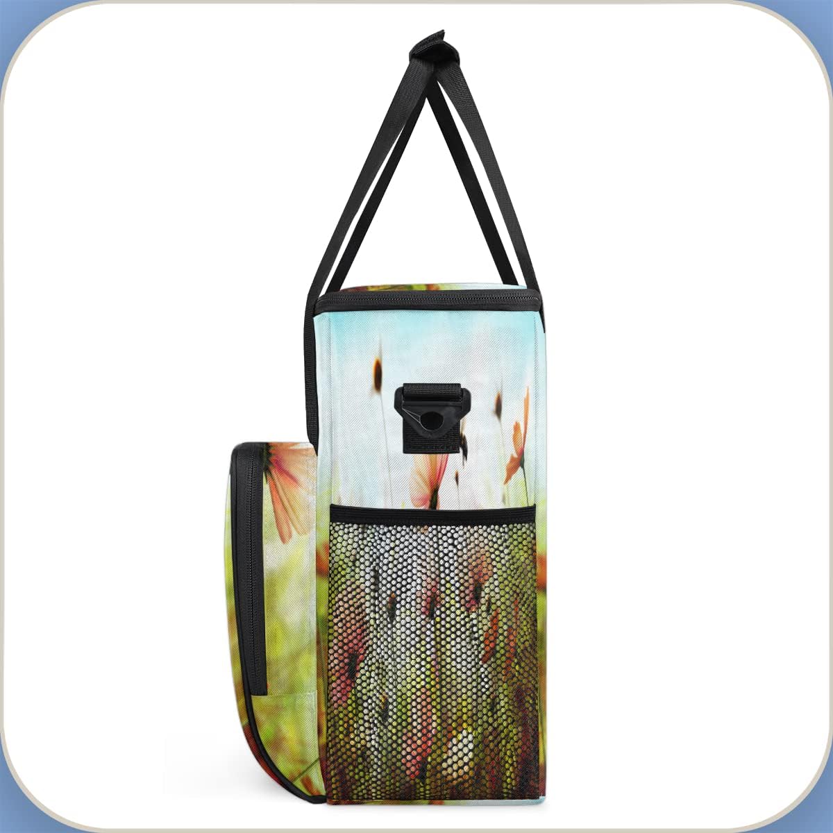 Spring Flower Coffee Maker Carring Bag Colorful Floral Travel Storage Tote Bag Compatible with Keurig K-Mini or K-Mini Plus Portable Single Serve Coffee Brewer Case with Pockets for K-cup Pods