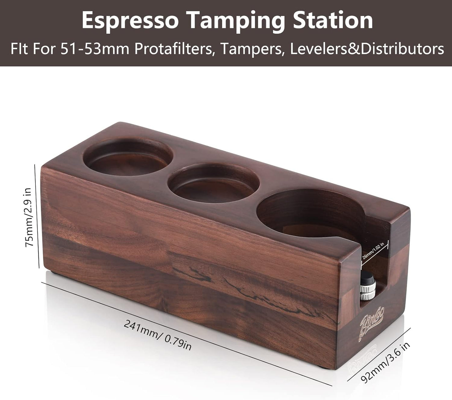 Bincoo Anti-Slip Tamper Holder Station-Wooden Tamper Holder Station for 51-53mm Portafilters,Tamper and Distributor (Walnut)